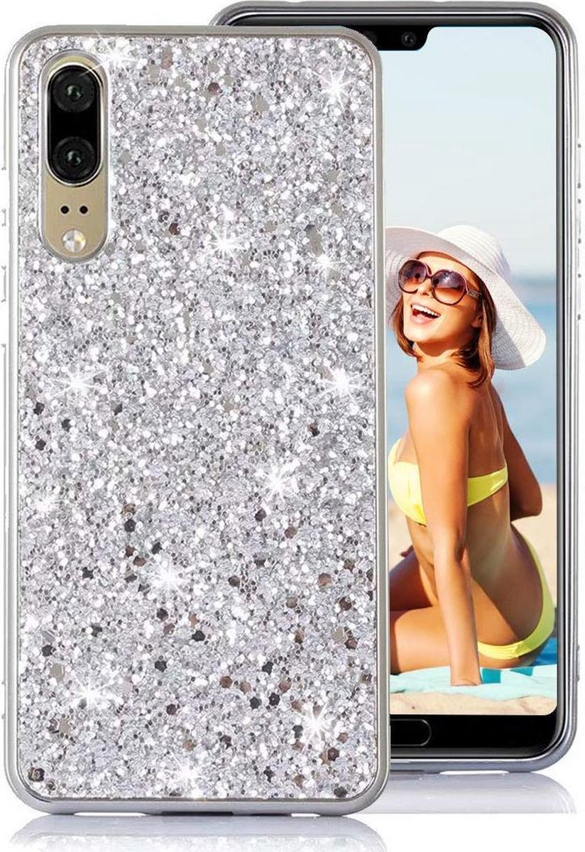 Samsung Galaxy A7 2018 Glitter Backcover Hoesje Zilver