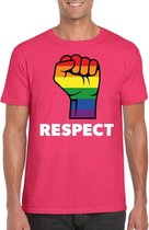 Respect LGBT shirt met regenboog vuist roze heren 2XL