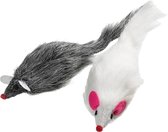 Flamingo Pluche Muis met Stem - Kattenspeelgoed - 12 cm - Grijs;Wit