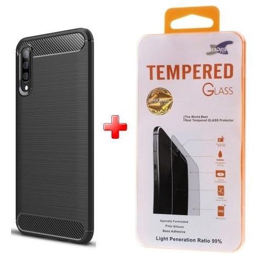 Silicone TPU gel zwart hoesje Telefoonhoesje geschikt voor Samsung Galaxy A50 / A30s met full screen glas screenprotector