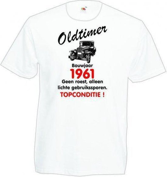 T-shirt wit maat L - Oldtimer Bouwjaar 1961