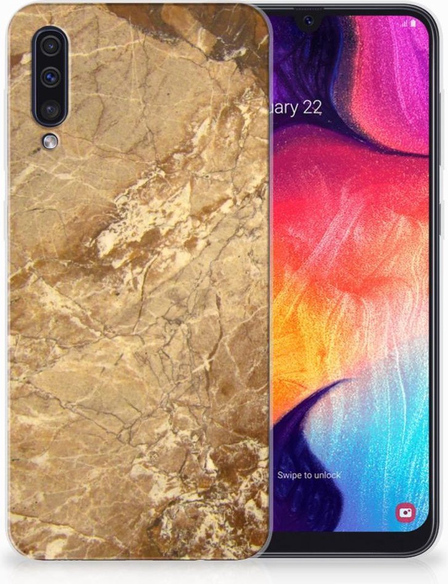 Samsung Galaxy A50 TPU Siliconen Hoesje Marmer Creme