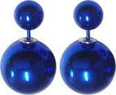 Fako Bijoux® - Boucles d'oreilles - Double Dots - Perle - Blauw brillant