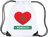 Marokko nylon rijgkoord rugzak/ sporttas wit met Marokkaanse vlag in hart