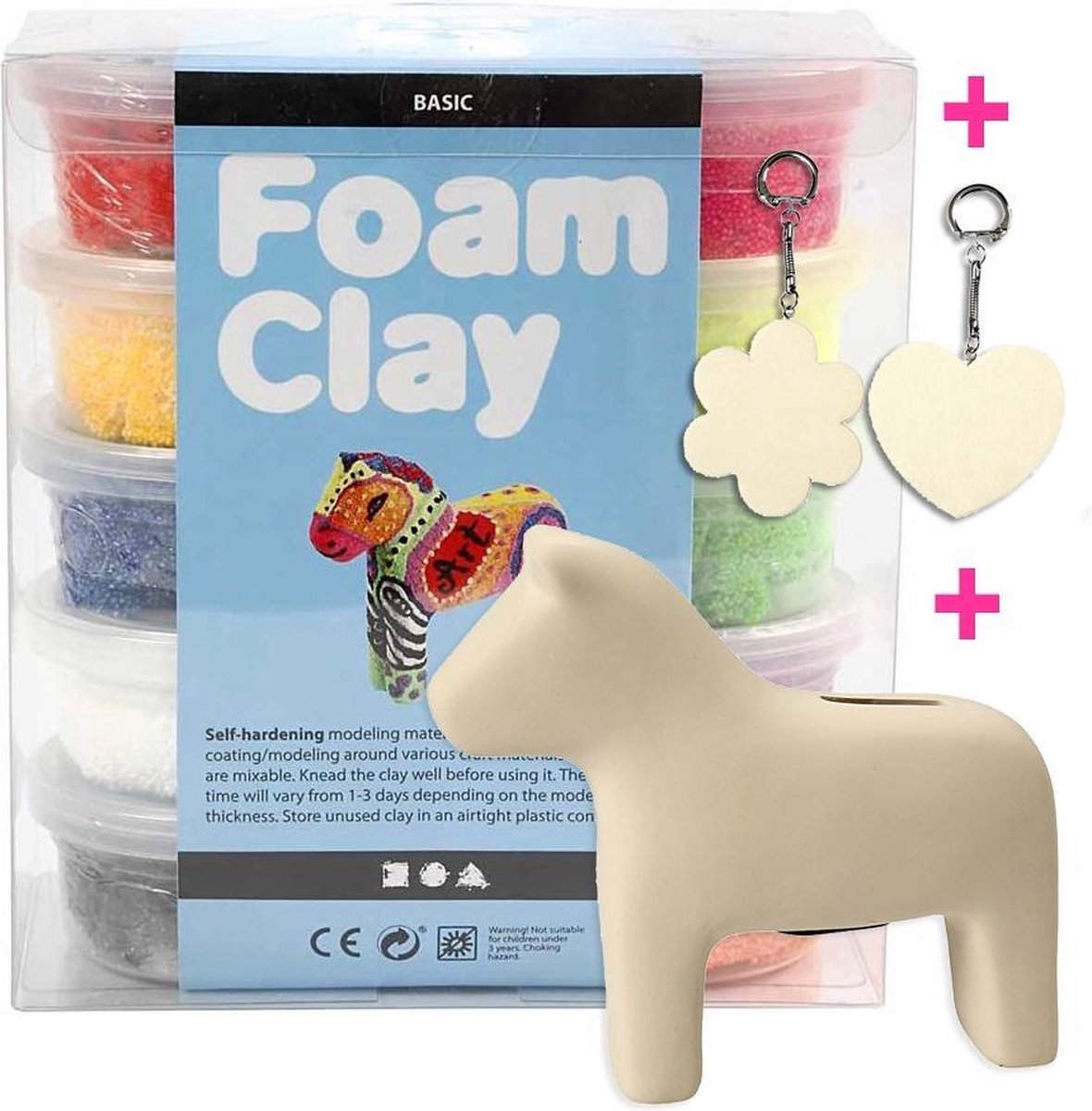 Foam Clay Klei Set met Spaarpot Paard en 2 Sleutelhangers