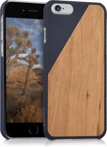 kwmobile hoesje geschikt voor Apple iPhone 6 / 6S - Backcover in donkerblauw / bruin - Twee Kleuren Hout design