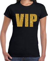 VIP tekst t-shirt zwart met gouden glitter letters dames XS