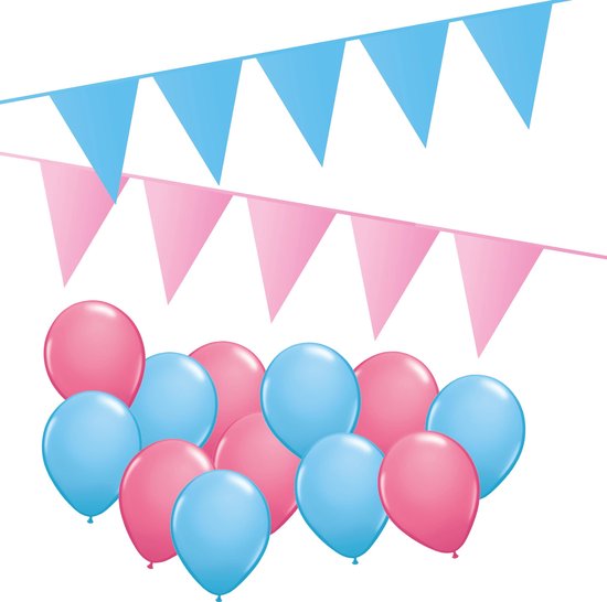 Versierpakket Ballonnen Vlaggenlijnen Licht blauw & Roze | Gender reveal | Baby Roze... | bol.com