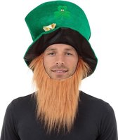 Sint Patricks Day groene verkleed hoed met baard voor volwassenen - feestartikelen