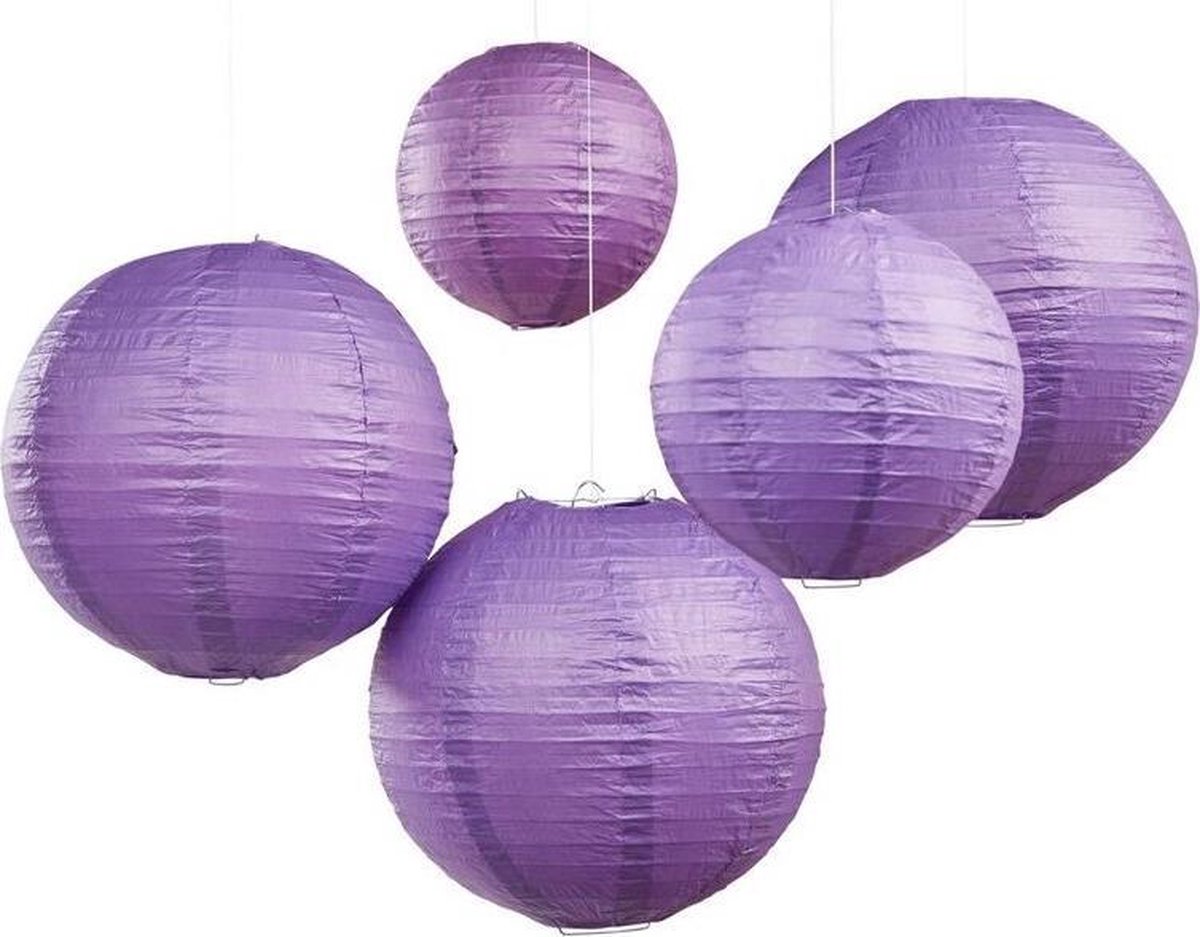 Ginger Ray Feest lampion - paars - 30 & 20,5 cm (5 stuks)
