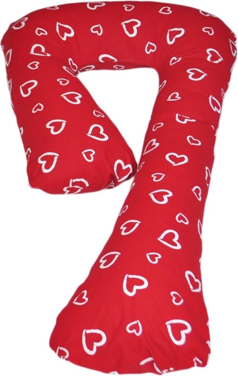 Zwangerschapskussen - Voedingskussen - 100% katoen - 235 cm - rood met witte hartjespatroon Zwangerschapskussen - Voedingskussen - 100% katoen - 235 cm - rood met witte hartjespatroon