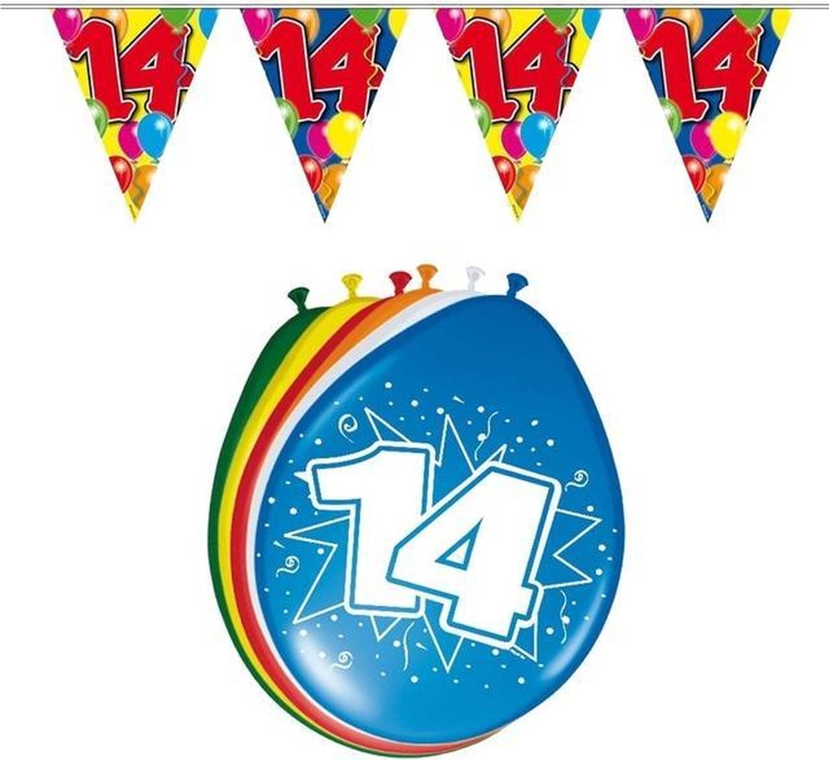 Feestversiering pakket - 14 jaar - vlaggenlijn en ballonnen - 14e verjaardag feestartikelen