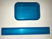 Reissetje tandenborstelkoker en zeepdoosje blauw plastic