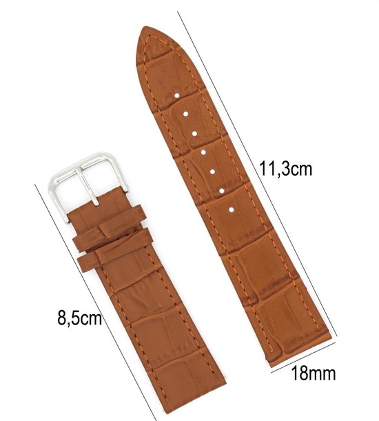 Bracelet montre cuir 18mm - Bracelet montre Croco + Push Pin - Marron foncé  | bol.