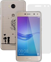 MP Case glasfolie tempered screen protector gehard glas voor Huawei Y6 2017 + Gratis Love design TPU case hoesje voor Huawei Y6 2017