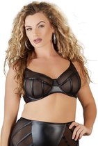 Cottelli Plus Size –  Sexy Beha met Transparante Inzetstukken en Wetlook Jarretel Afwerking – Maat 95E – Zwart