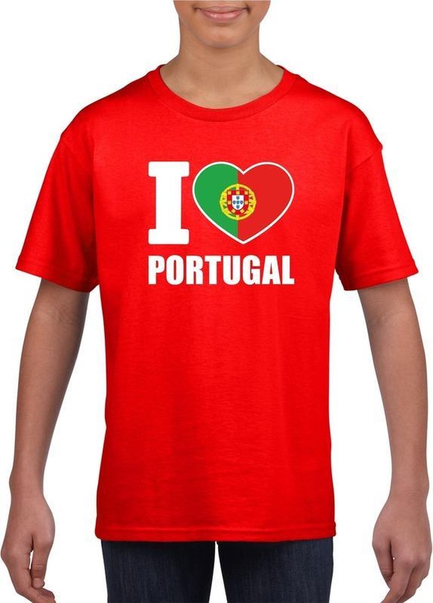 Afbeelding van product Bellatio Decorations  Rood I love Portugal supporter shirt kinderen - Portugees shirt jongens en meisjes 110/116  - maat 110/116