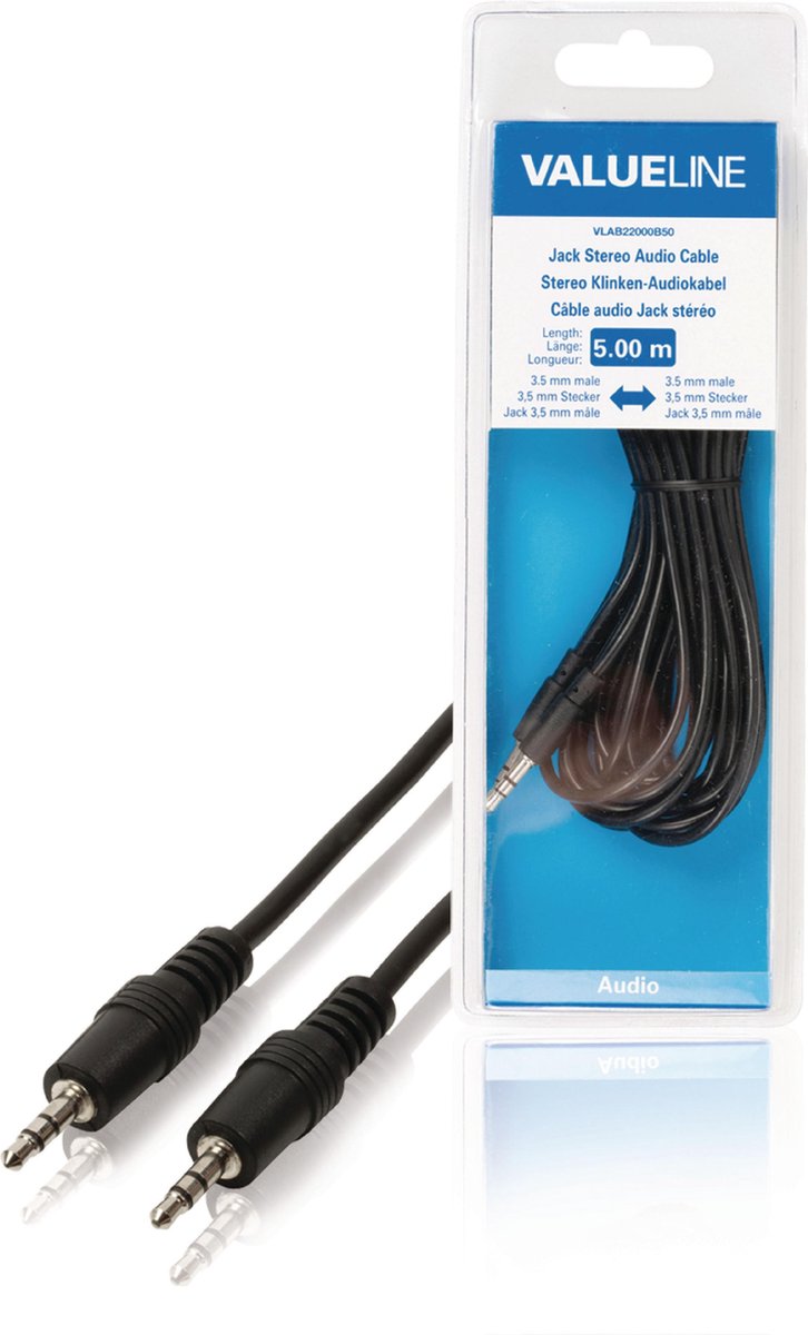 Valueline Jack stereo audiokabel 3,5 mm mannelijk - 3,5 mm mannelijk 5,00 m zwart