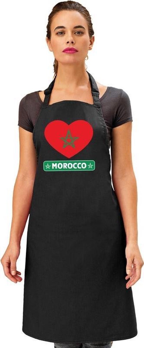 Marokko hart vlag barbecueschort/ keukenschort zwart