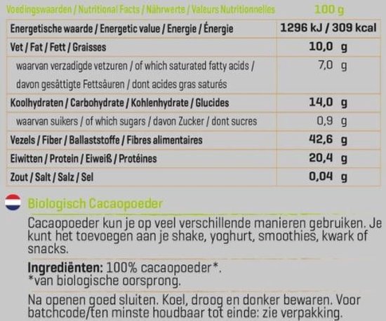 Body & Fit Organic Cacao Poeder Biologisch - 500 gram - Body & Fit