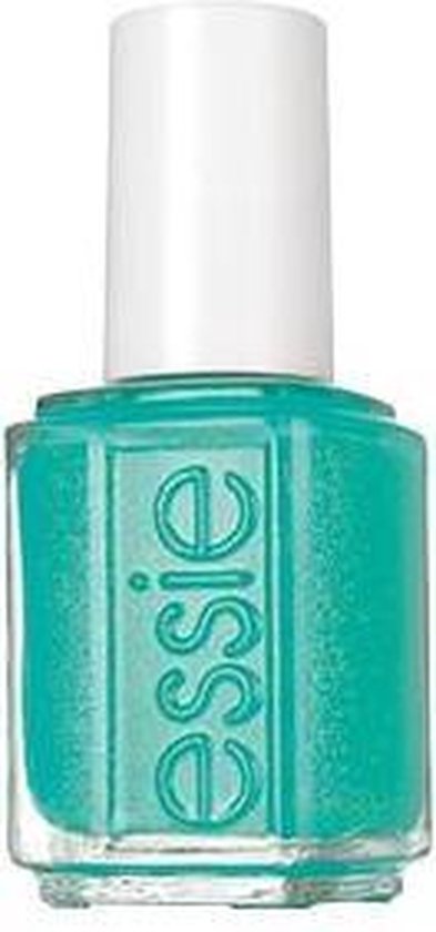 Essie nagellak flesje in de kleur groen met witte dop. Het woord 'essie' is in het relief op het flesje te zien.