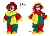2x Clownspop met hoed en pet rood/geel/groen 20 cm