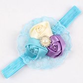 Blauw, Paars en Crème bloemetjes Baby Haarband - Hoofdband - Haarstrikje - Haar Strikje - Baby Haar Accessoires - Haarclips