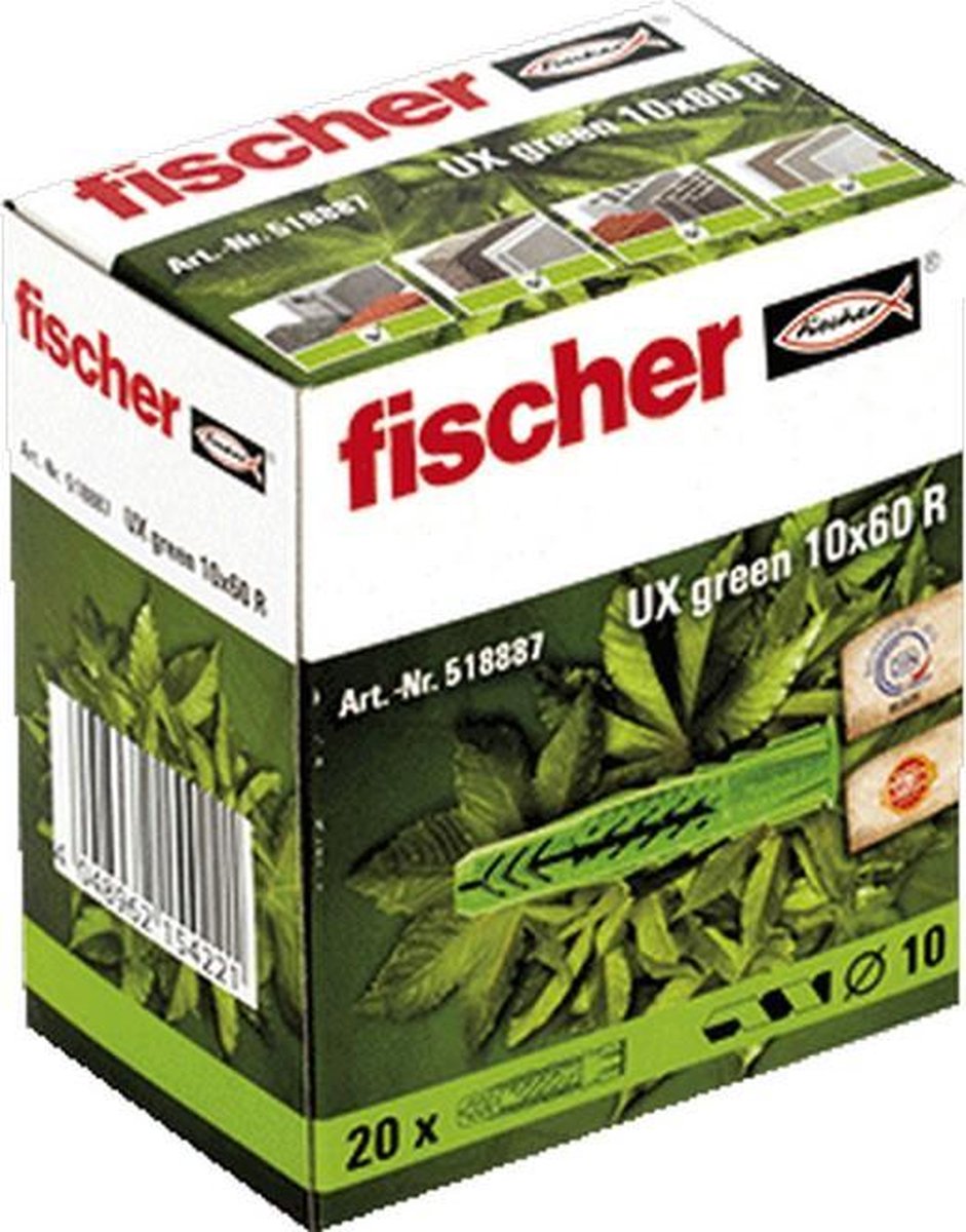 Boîte de 20 chevilles universelle UX Green FISCHER 518887 Ø10 x 60