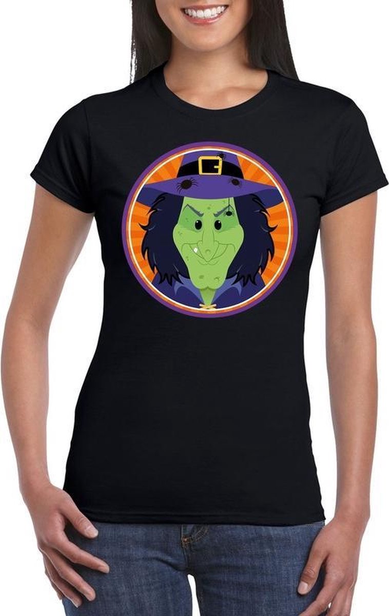 Afbeelding van product Bellatio Decorations  Halloween - Halloween heksje t-shirt zwart dames - Halloween kostuum L  - maat L