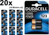 20 pièces (10 blisters a 2pcs) - Pile au lithium Duracell CR123 CR123A 3V (Duo Pack)