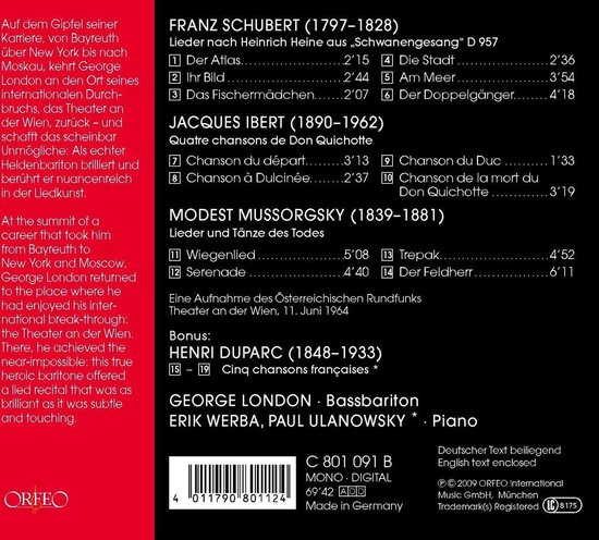 George London Singt Schubert, Ibert & Mussorgsky