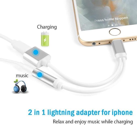 2x DrPhone LS01 - Bluetooth - 2 in 1 Lightning + Aux Kabel – Opladen en Aux – 2 poorts – Splitter  - Werkt met Bluetooth -  Voor iPhone 13 / 12 / 11 etc  / iPad -  Zwart - DrPhone