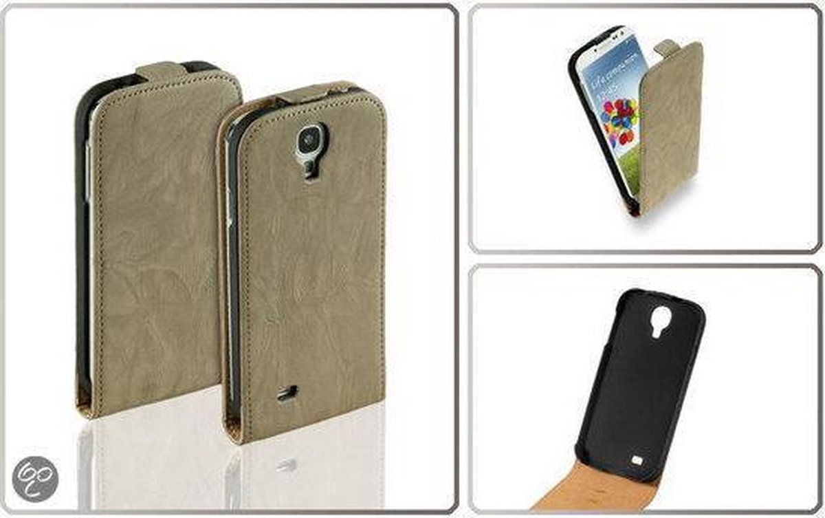 Vintage Flip Case Leder Cover Hoesje Samsung Galaxy S4 i9500 Creme
