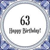 Verjaardag Tegeltje met Spreuk (63 jaar: Happy birthday! 63! + cadeau verpakking & plakhanger