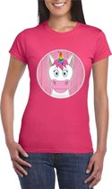 Dames t-shirt roze met vrolijke eenhoorn print - eenhoorns shirt S