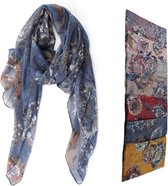 Blauwe viscose dames sjaal met bloemen - 85 x 185 cm