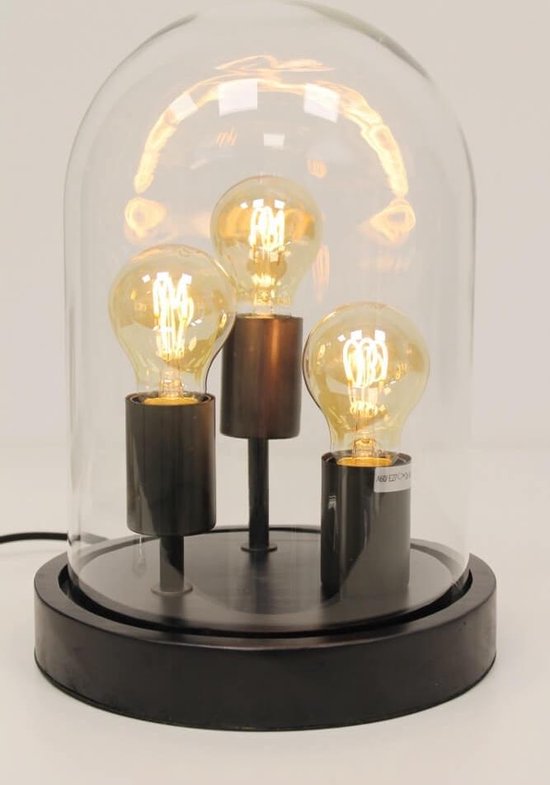 Leuke 3-lichts tafellamp STOLP | Zwart + glas | bol.com
