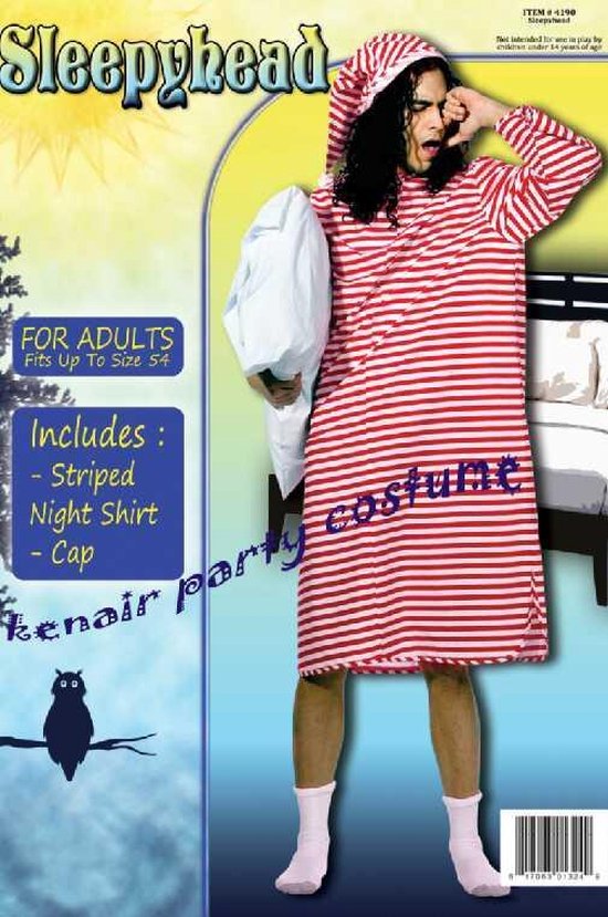 Slaapkop bevat een gestreept nacht shirt en een muts maat M/L | bol.com