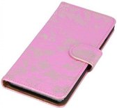 Lace Bookstyle Wallet Case Hoesjes voor Galaxy Core LTE / 4G G386F Roze