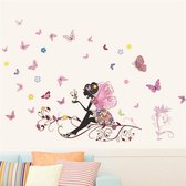 Decoratie stickers Muur & Wand voor slaapkamer, kinderkamer en babykamer, Muursticker meisje vlinder