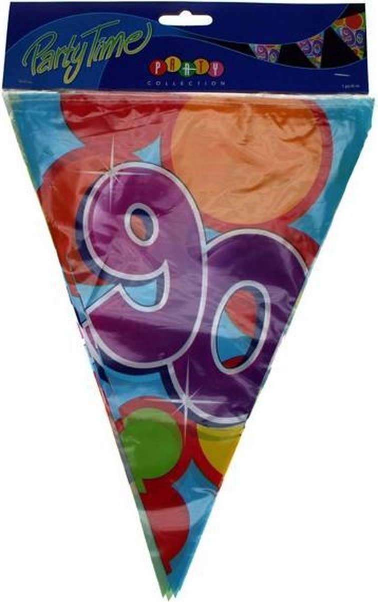 Haza Leeftijd verjaardag thema vlaggenlijn - 90 jaar - plastic - 10 meter - feest vlaggetjes — afbeelding 3