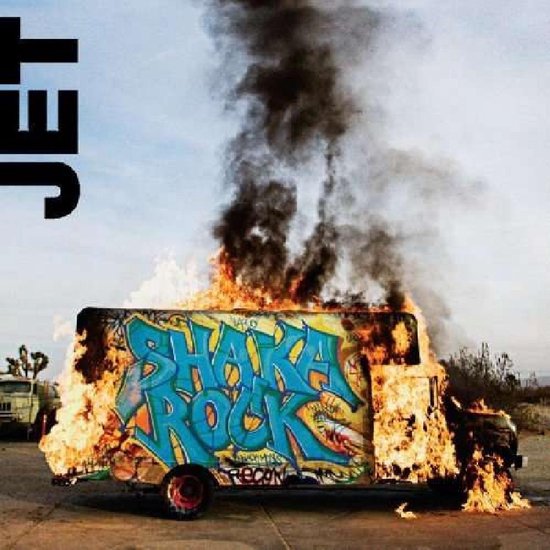 Jet - Shaka Rock albumhoes met brandende bus met graffiti.