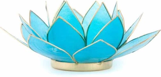 Lotus sfeerlicht blauw 5e chakra goudrand - 13.5 cm - S