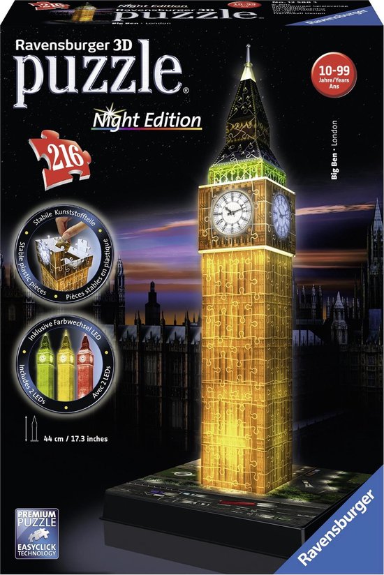 Ravensburger Big Ben Night Edition- 3D puzzel gebouw - 216 stukjes