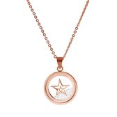 CO88 Collection Sparkle 8CN 26010 Stalen Collier met Hanger - Ster en Zirkonia in Glas Ø 17 mm - Lengte 38 + 5 cm - Rosékleurig