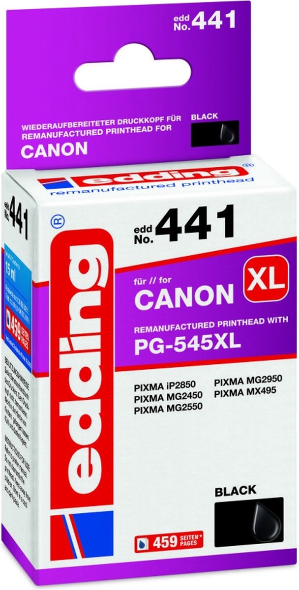 Edding Inktcartridge vervangt Canon PG-545 XL Compatibel Zwart EDD-441 18-441