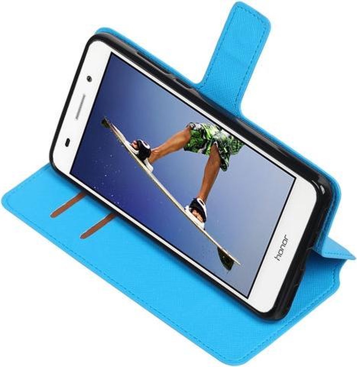 Blauw Huawei Honor Y6 II TPU wallet case booktype hoesje HM Book