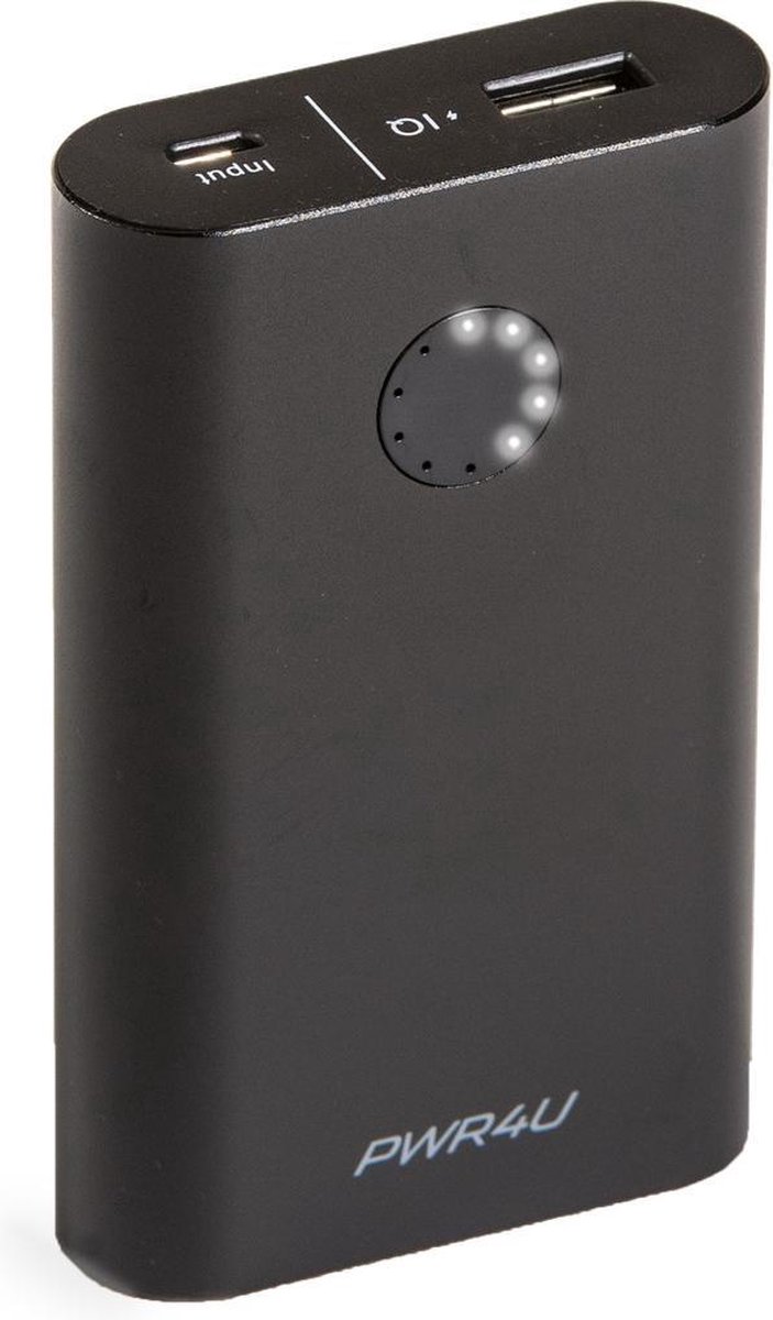 Powerbank - QC 3.0 10000 mAh - kleur zwart - uniek design - met capaciteitsweergave - geschikt voor o.a. Samsung smartphones