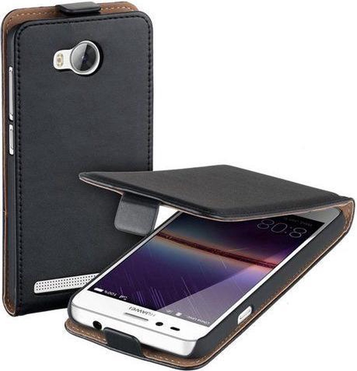 Zwart eco leather flipcase voor Huawei Y3II / Y3 2 Telefoonhoesje