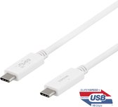 DELTACO USBC-1407M, USB-C - USB-C-kabel, 10 Gbps, E-marker chipset, wit - 1m